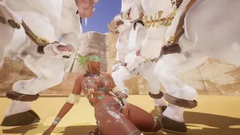 Furry minotaurs cover the body of a tanned girl with cum | creampieGANgbang