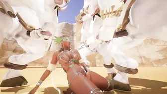 Furry minotaurs cover the body of a tanned girl with cum | creampieGANgbang