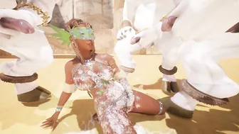 Furry minotaurs cover the body of a tanned girl with cum | creampieGANgbang