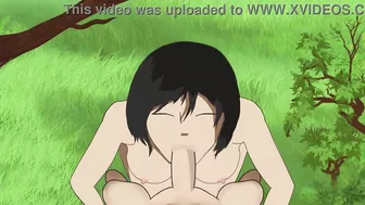 Mikasa enjoys a lovely weather while giving a blowjob and get cumshots on her face AoT