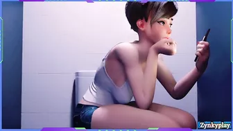 Overwatch tracer date in public bathroom and her friend tracer suck big cock and cum in her pussy