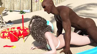 A girl enters a no bikini nudist zone with a bikini and quickly catches the eye of a big black cock