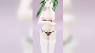 Hatsune Love Cycle, Vertical Screen - Strip Dance, Nude, 3D, Dark Green Hair, Color Edit smixix