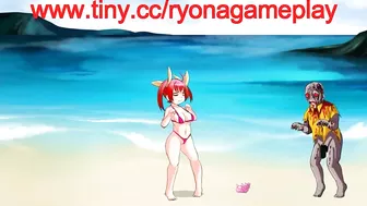 Cute 18 lady has sex with monsters men in Sp beach hentai game