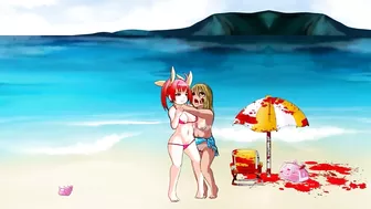 Cute 18 lady has sex with monsters men in Sp beach hentai game