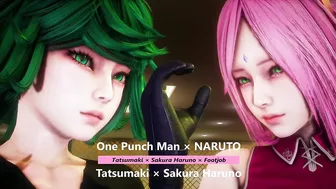 One Punch Man × NARUTO - Tatsumaki × Sakura Haruno × Footjob - Lite Version