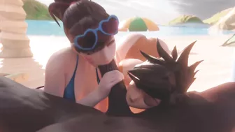 Overwatch Tracer Shares BBC with Dva At The Beach