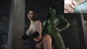 Futanari She Hulk fucks Black Widow / big ftm clit masturbation