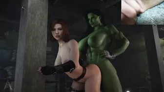 Futanari She Hulk fucks Black Widow / big ftm clit masturbation