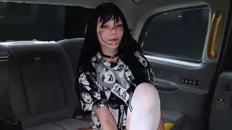 Goth girl gives blowjob in taxi after clubbing all night