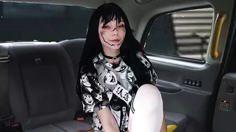 Goth girl gives blowjob in taxi after clubbing all night