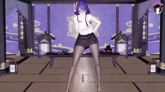 Genshin Impact - Raiden - Sexy Ofiice Pantyhose + Skirt Dance + Sex With Huge Cock