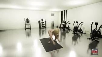 Busty blonde exercising naked