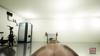 Busty blonde exercising naked