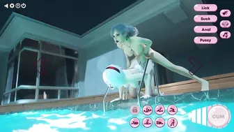 They managed to stay alone at night by the pool.. and they had futa sex. 3D Dickgirl fucks girl and cum on her stomach