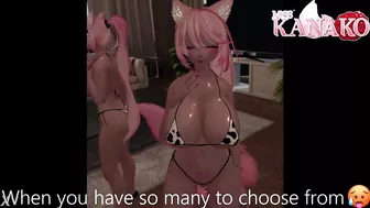 Vtuber gets so wet posing in tiny bikini! Catgirl shows all her curves for you!