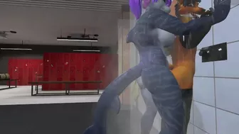 Heat anthro Futa furry dragon sex with furry fox Sex standing under the shower