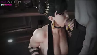 Goth Chun-Li Blowjob with cum on her titrs (Street Fighter 3d animation with sound)