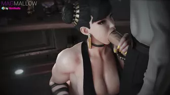 Goth Chun-Li Blowjob with cum on her titrs (Street Fighter 3d animation with sound)