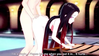 Nezuko Kamado cojiendo en la alberca en bikini