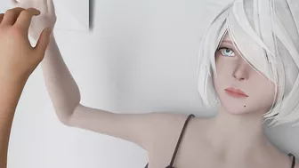 Kiss 2b's ear and cum on her face.