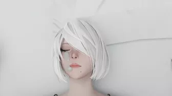 Kiss 2b's ear and cum on her face.