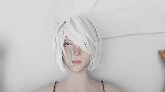 Kiss 2b's ear and cum on her face.