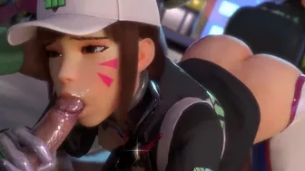 Overwatch porn D.Va cumming in a public place from a big dick Rule34 3D Animation