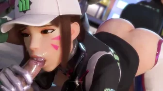 Overwatch porn D.Va cumming in a public place from a big dick Rule34 3D Animation