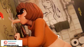 Velma Dinkley Do Deep Blowjob Through Hole in Toilet Stall And Gets Cum | Best Hentai Scooby Doo 3D