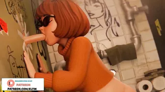 Velma Dinkley Do Deep Blowjob Through Hole in Toilet Stall And Gets Cum | Best Hentai Scooby Doo 3D