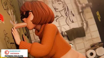 Velma Dinkley Do Deep Blowjob Through Hole in Toilet Stall And Gets Cum | Best Hentai Scooby Doo 3D