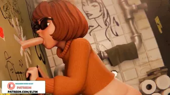 Velma Dinkley Do Deep Blowjob Through Hole in Toilet Stall And Gets Cum | Best Hentai Scooby Doo 3D