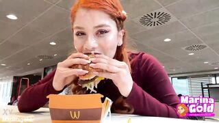 SUPER MESSY CUMWALK in public shameless cumslut McDonalds cum drenched