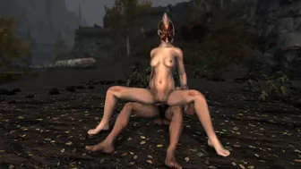 Horny Khajiit uses magic to fuck group of hunters