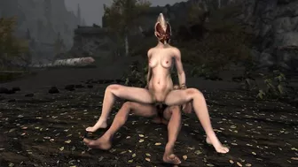 Horny Khajiit uses magic to fuck group of hunters