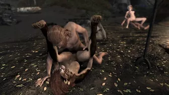 Horny Khajiit uses magic to fuck group of hunters