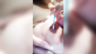 fucking my beautiful nipples with swab