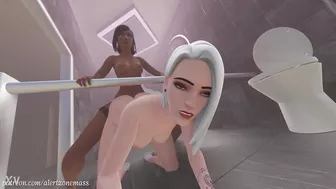 Pharah X Ashe anal dildo bathroom