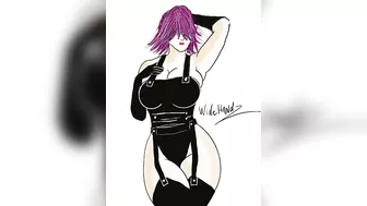 Lady with purple hair shaking her hips