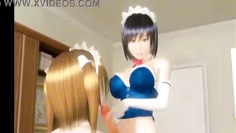 Maid and futa playing with a dildo