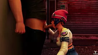 Kiriko from Overwatch offers a blowjob to a random guy