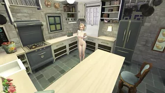 Horny girl touches herself in the kitchen