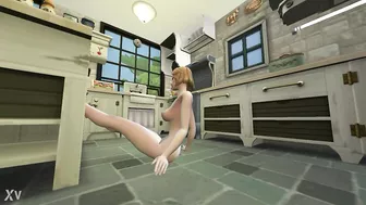 Horny girl touches herself in the kitchen