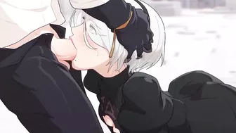 2B sucks cock down throat