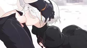 2B sucks cock down throat