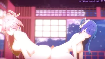 Hottest Hentai Raiden Shogun x Yae Miko getting fuck 60 fps high quality