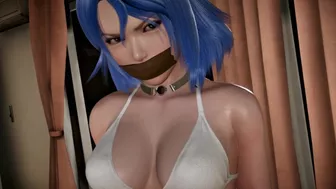 Girl with blue hair with her mouth sealed and moaning deliciously - BDSM