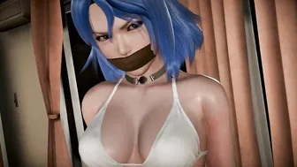 Girl with blue hair with her mouth sealed and moaning deliciously - BDSM