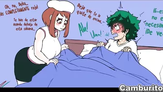 Uraraka discovers Ashido Sucking Deku's Cock and Ends Up Fucking Him